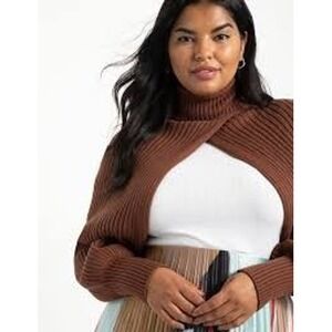 Eloquii Women Plus Size 26/28 Brown Ribbed Turtleneck Crossover Shrug Bolero EUC